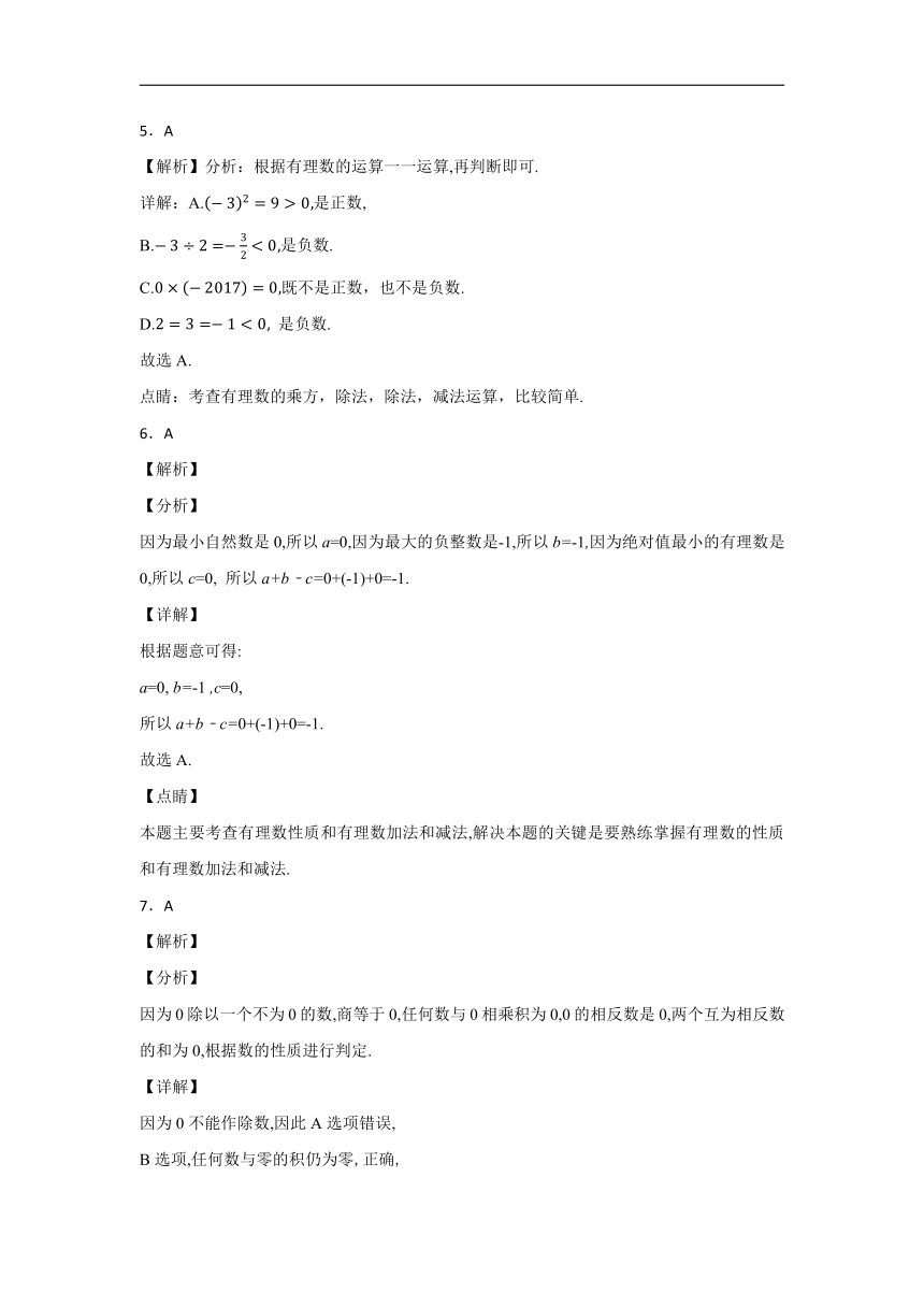 人教版初中数学七年级上册第一章《有理数》单元检测题（解析版）