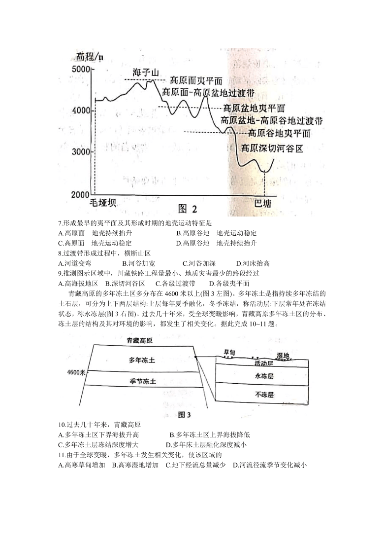 四川省大数据精准教学2021届高三第一次统一监测文综地理试题 Word版含答案