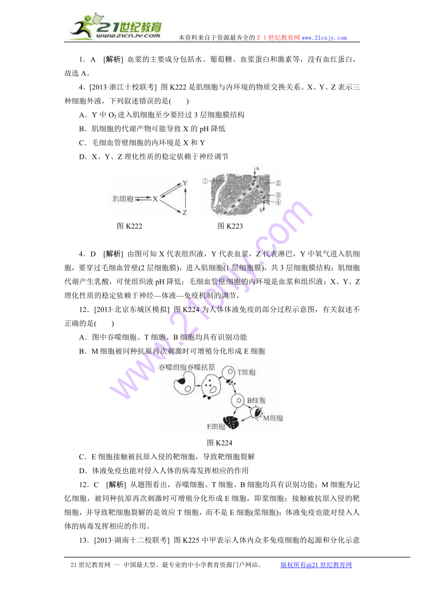 2013高考生物真题+模拟新题分类汇编—H单元 稳态与脊椎动物生命活动的调节（含解析）