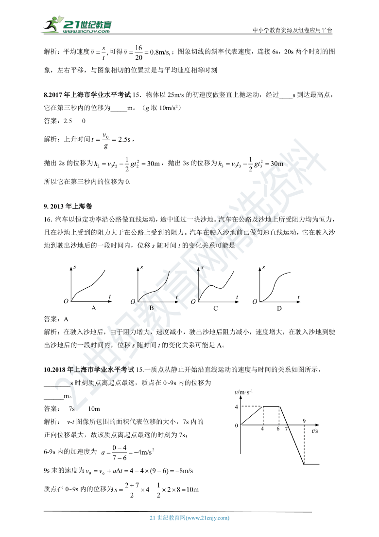 上海市2011-2020年高考物理试卷专项分类汇编之1 —直线运动（含答案及解析）