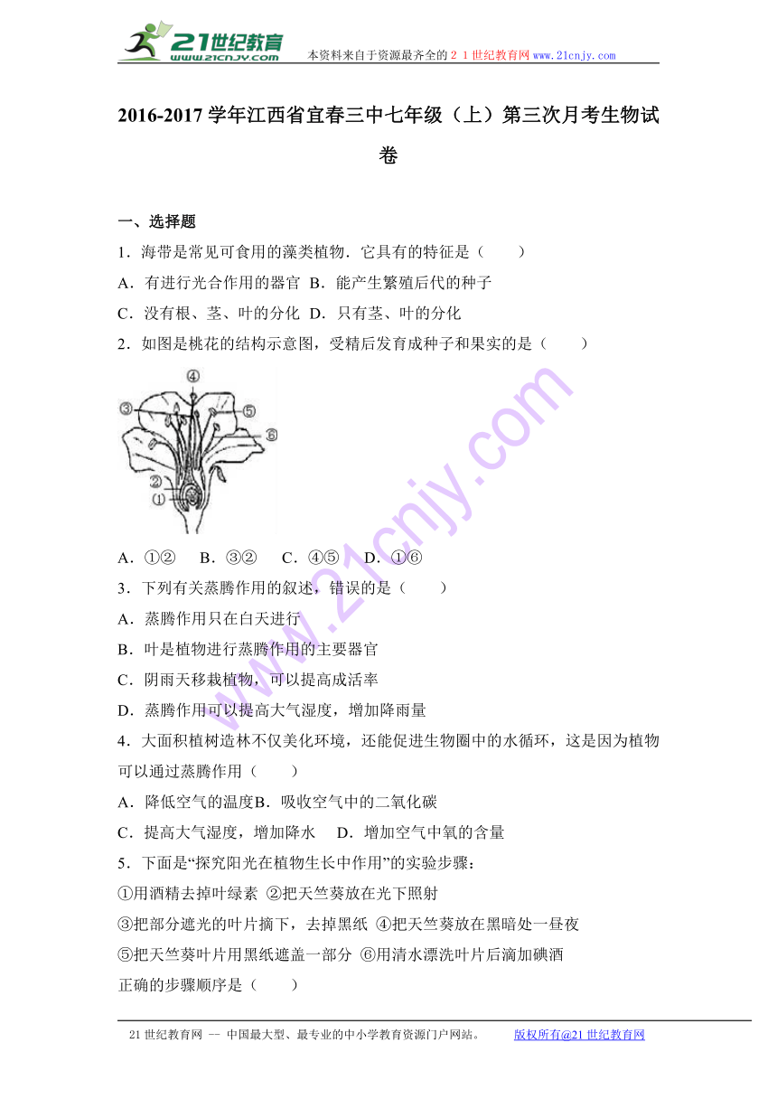 江西省宜春三中2016-2017学年七年级（上）第三次月考生物试卷（解析版）