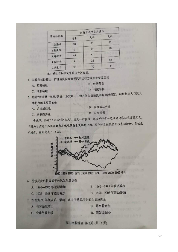 河南省南阳市2020届高三上学期期终质量评估文科综合试题 扫描版