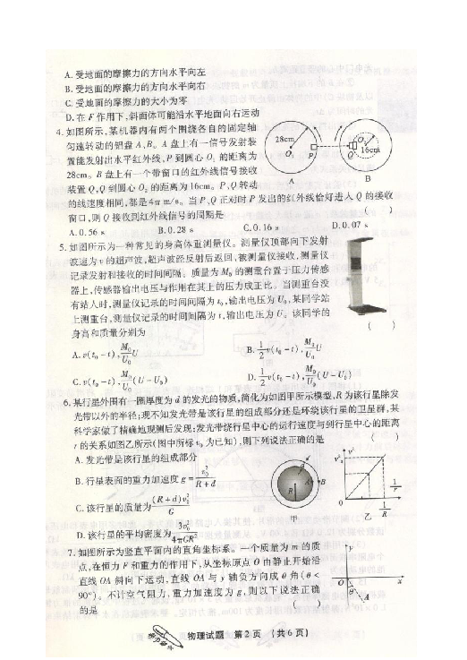 陕西省榆林市2019届高三下学期高考模拟第一次测试物理试题扫描版含答案