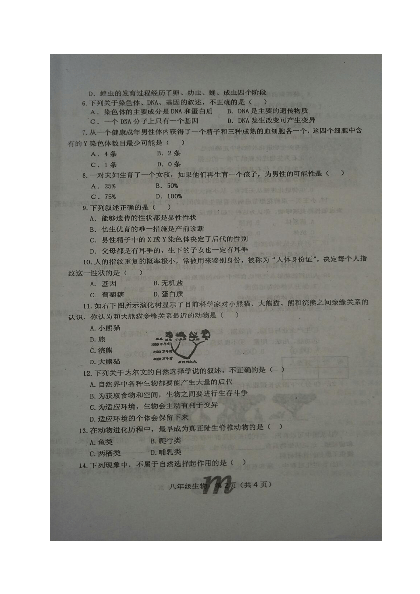 河南省南阳市淅川县2017-2018学年八年级下学期期末考试生物试题（图片版，含答案）