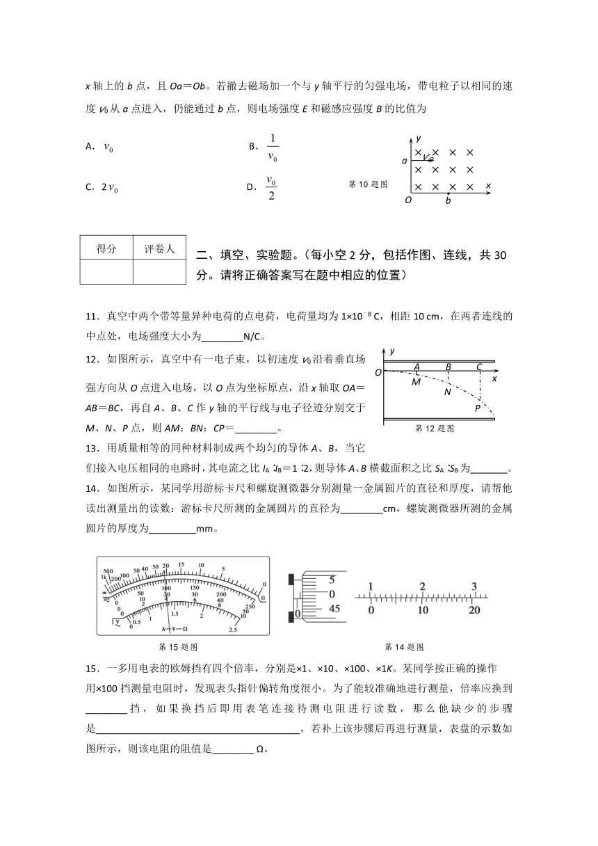 安徽省芜湖市2014-2015学年度高二第一学期模块考试物理理试题