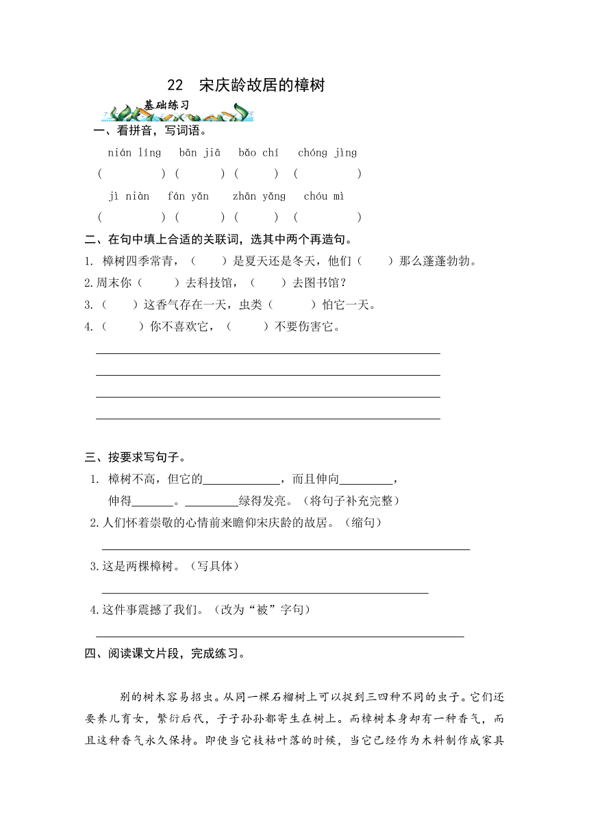 22.宋庆龄故居的樟树   优化练习（含能力题答案）