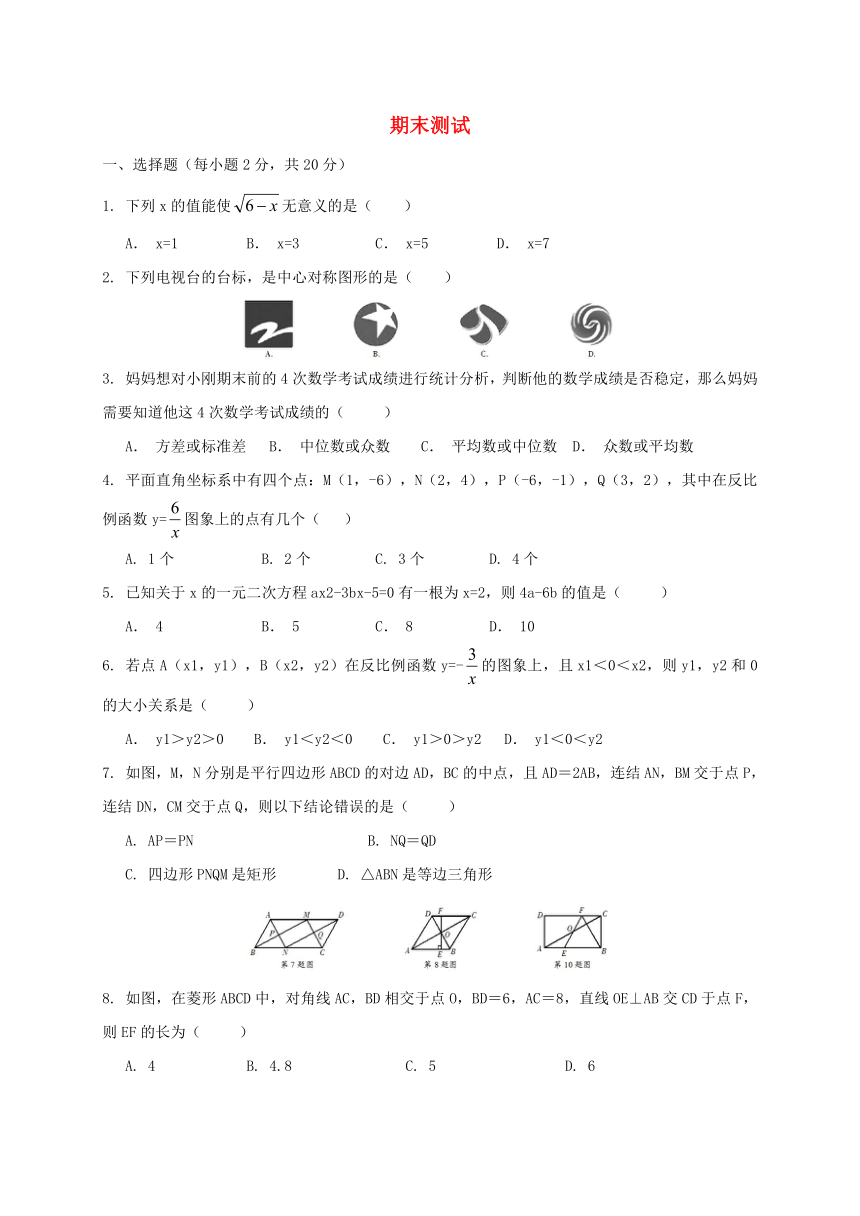 浙江省绍兴市绍兴县杨汛桥镇八年级数学下册期末测试（新版）浙教版