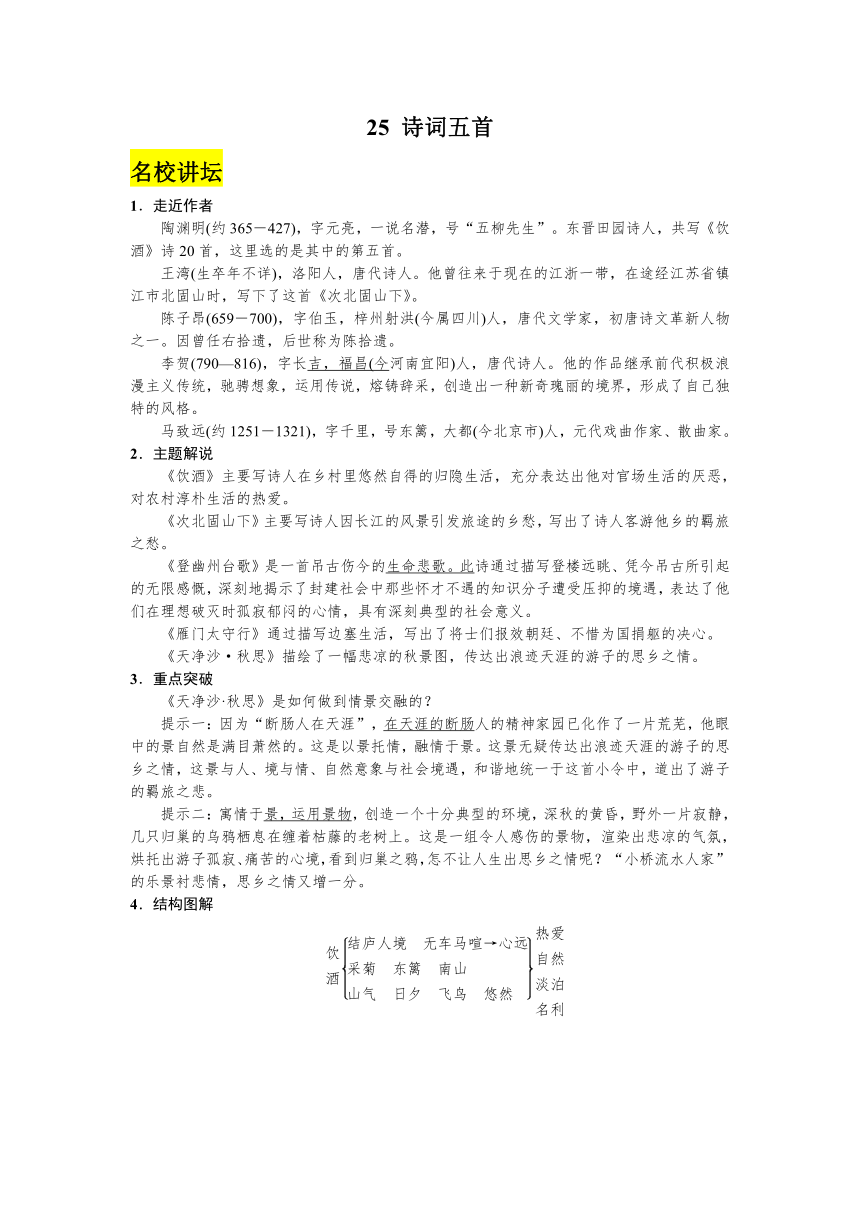 2016语文版七年级语文下册精品试题 第六单元25诗词五首