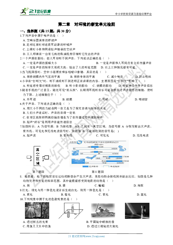 第2章 对环境的察觉 单元检测