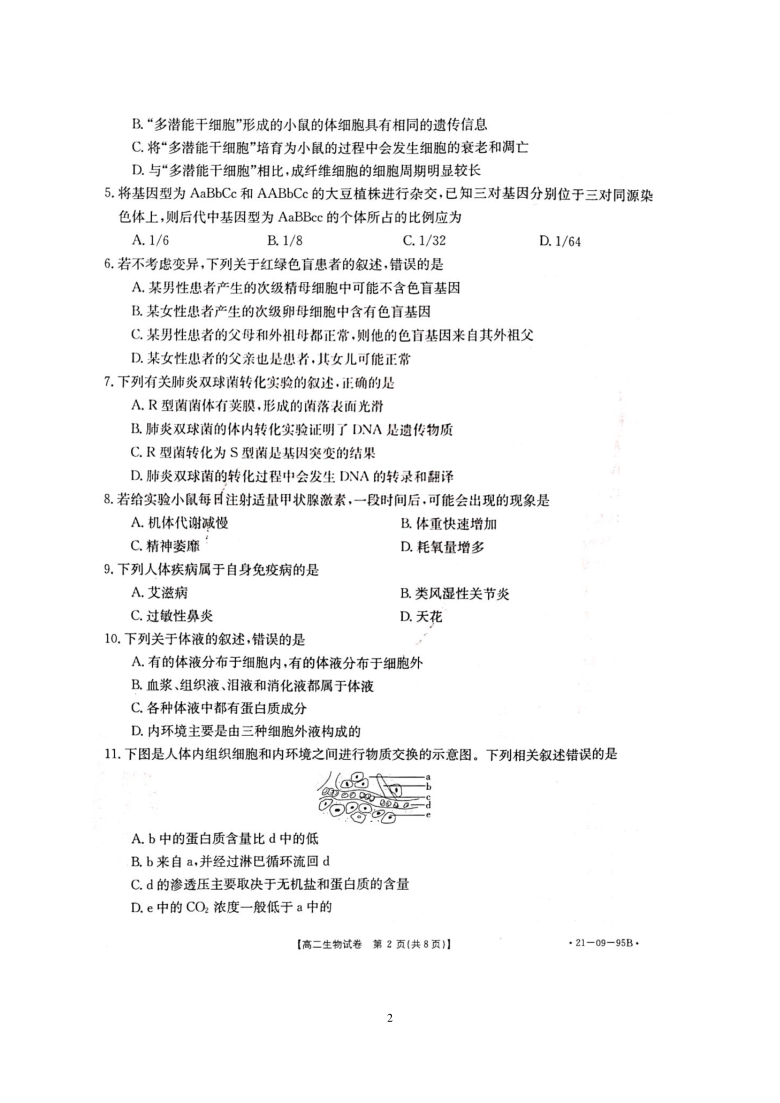 湖南省邵阳县2020-2020学年高二上学期期中考试生物试题 （PDF版）答案带解析