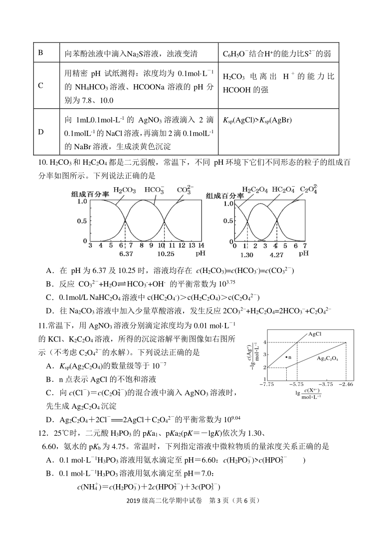 江苏省扬州市邗江区高级中学校2020-2021学年高二下学期期中考试化学试题 Word版含答案