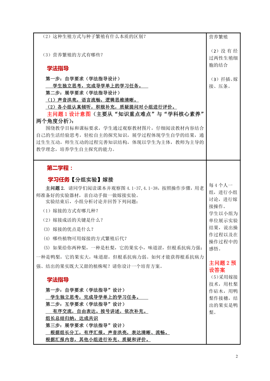 济南版生物八年级上册417植物的无性生殖教案