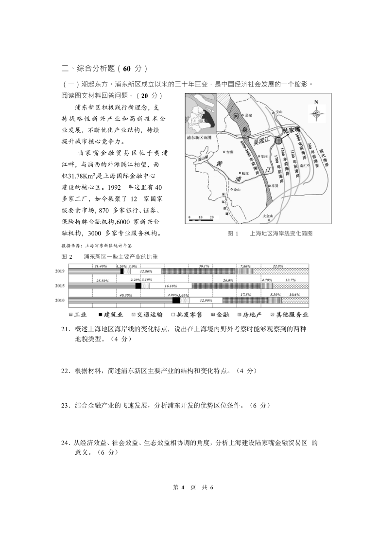 上海市闵行区2021届高三下学期4月质量监控考试（二模）地理试题 Word版含答案