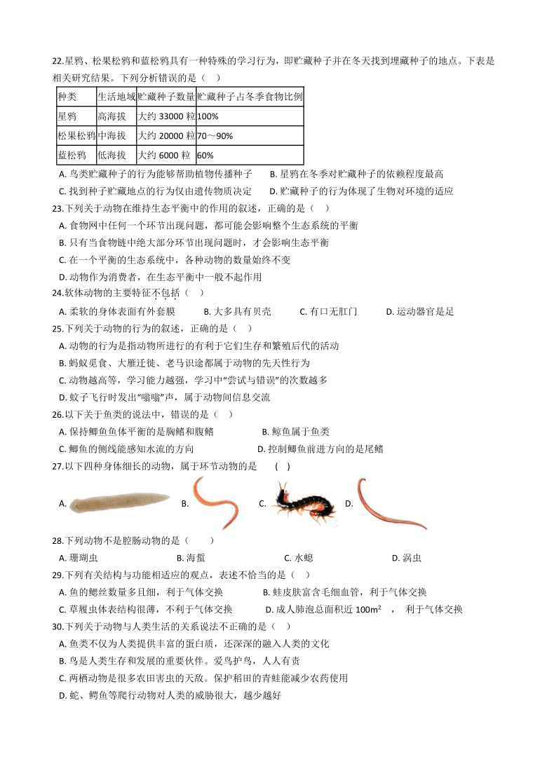 广东省湛江市2020-2021学年第一学期八年级生物第二次统测试题（word版，含答案）