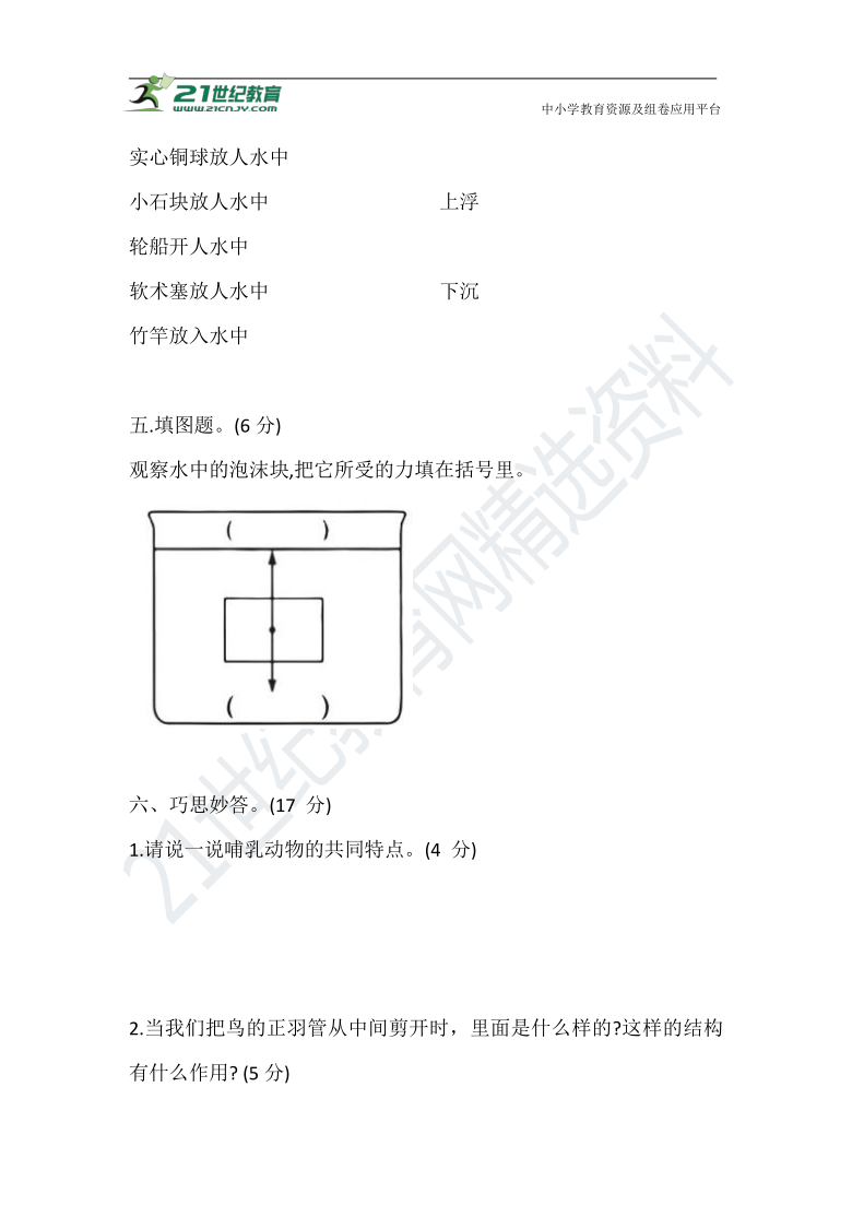 2021年苏教版四年级科学(上) 期末测试卷(一)(含答案)