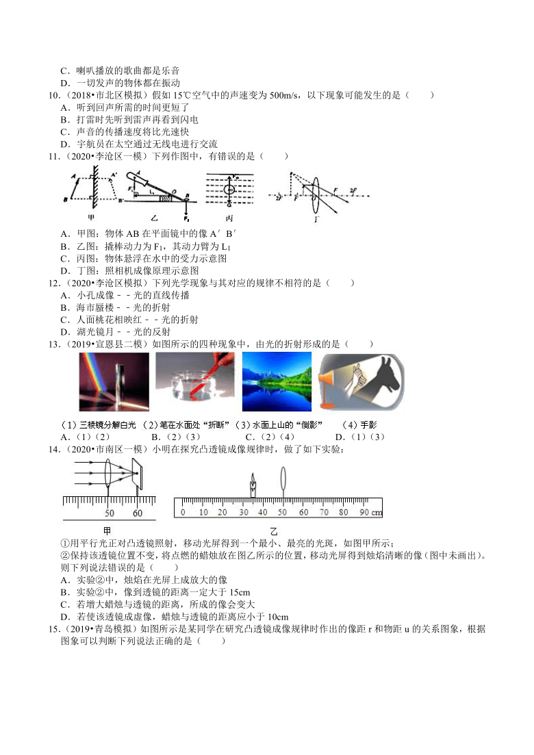 2018-2020年山东中考物理各地区模拟试题分类（青岛专版）（3）——声与光(含解析)