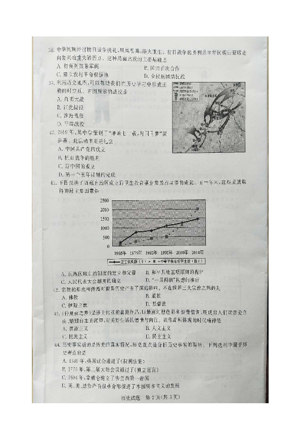 2019年江苏泰州历史中考试卷（图片版，无答案）