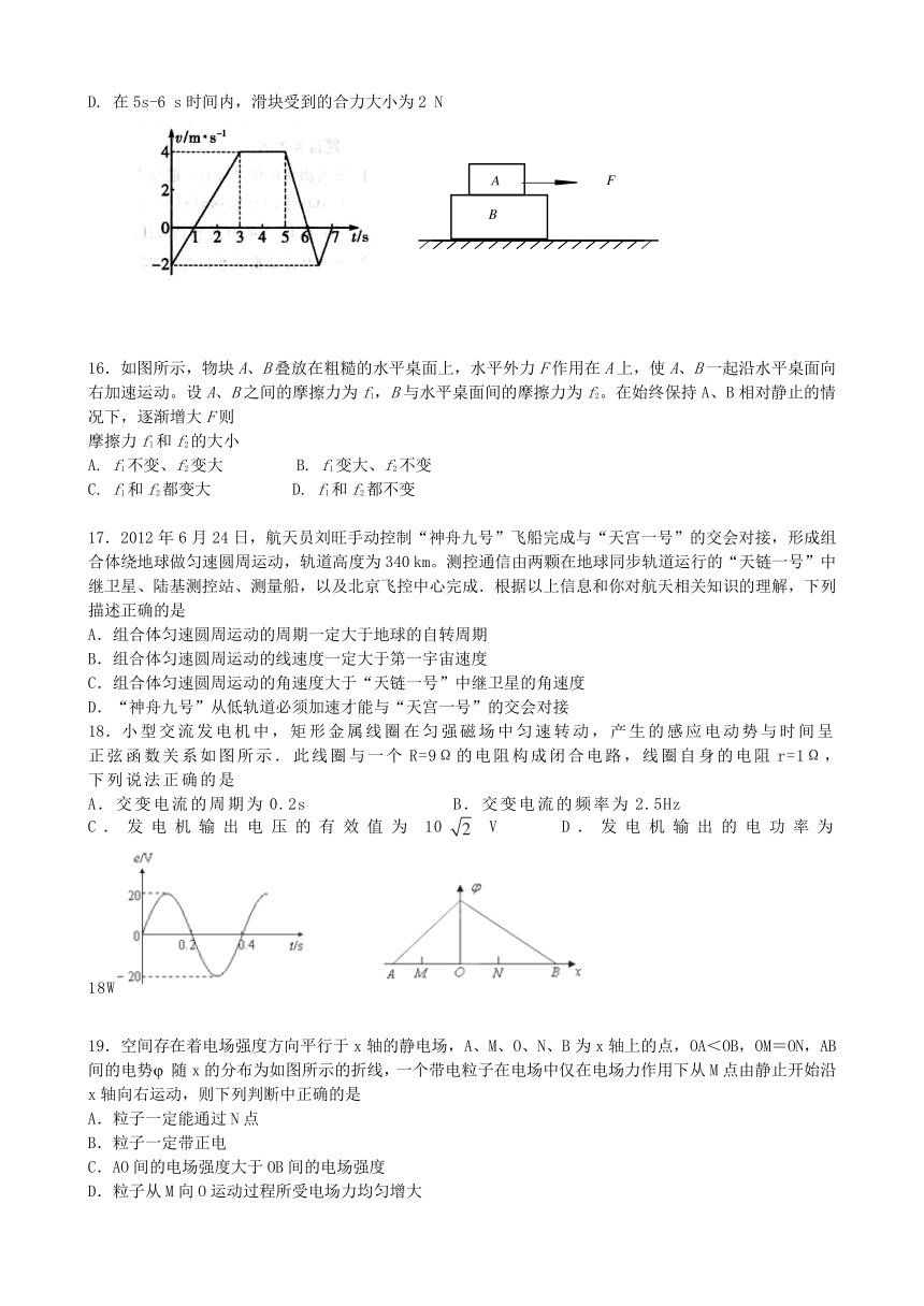 甘肃省肃南县第一中学2014届高三下学期期中考试理科综合试题