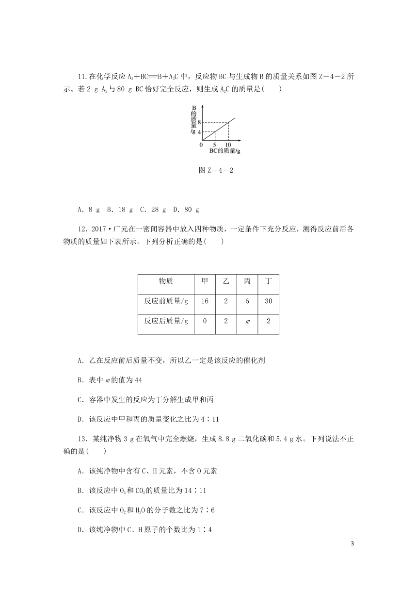 2018年秋九年级化学上册第4章认识化学变化单元测试沪教版