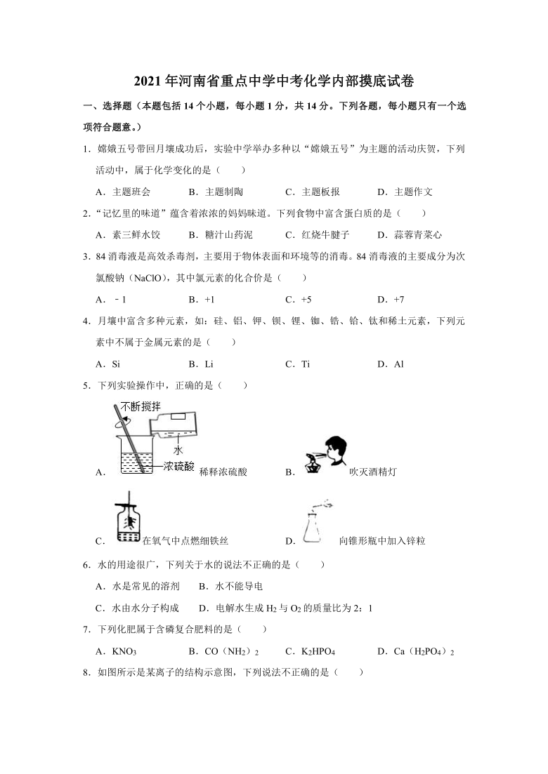 2021年河南省重点中学中考化学内部摸底试卷（解析版）