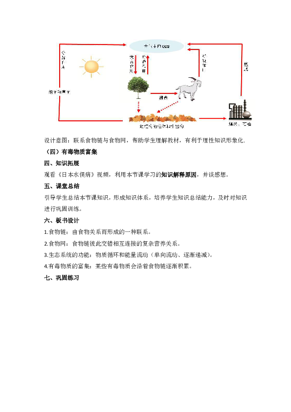 冀少儿版八年级生物下册第七单元 第二章《第二节 食物链和食物网》教学设计