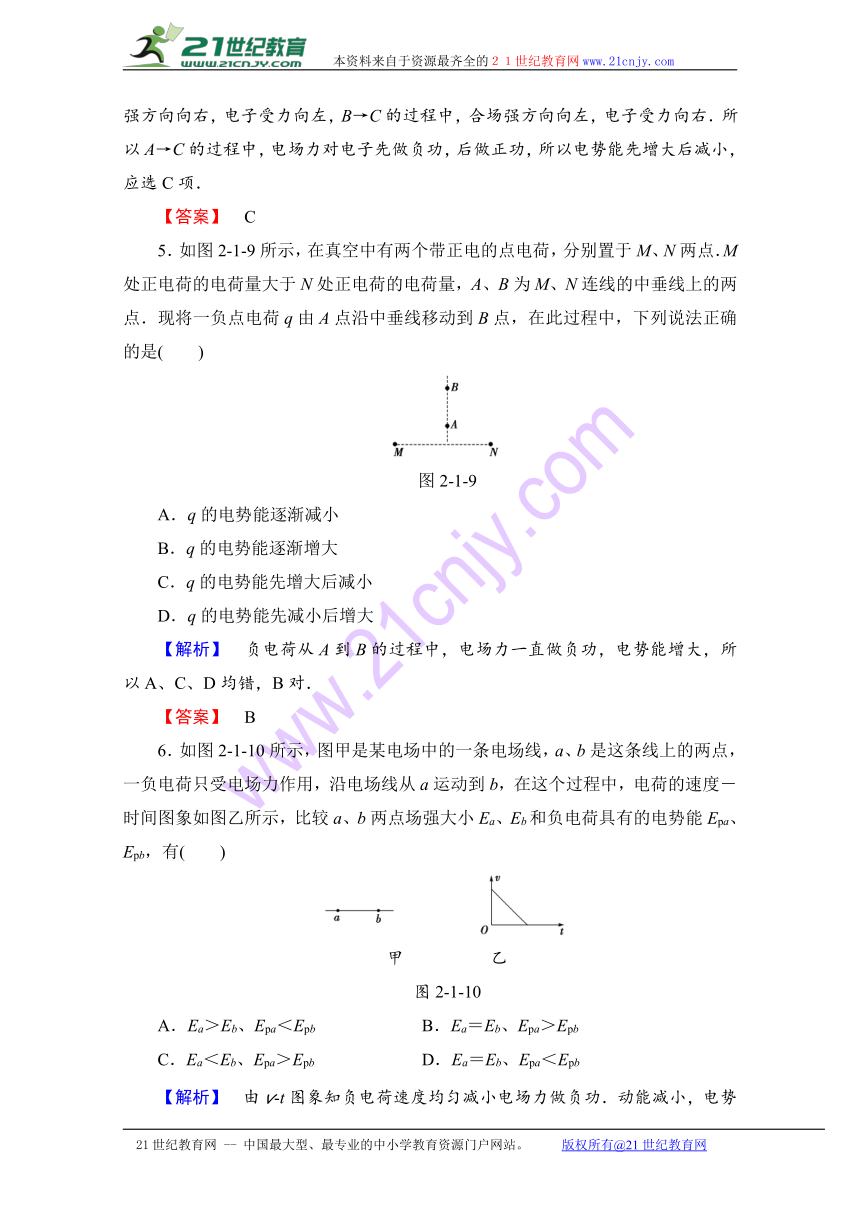 2016-2017学年高中物理鲁科版选修3-1学业分层测评：5电场力做功与电势能