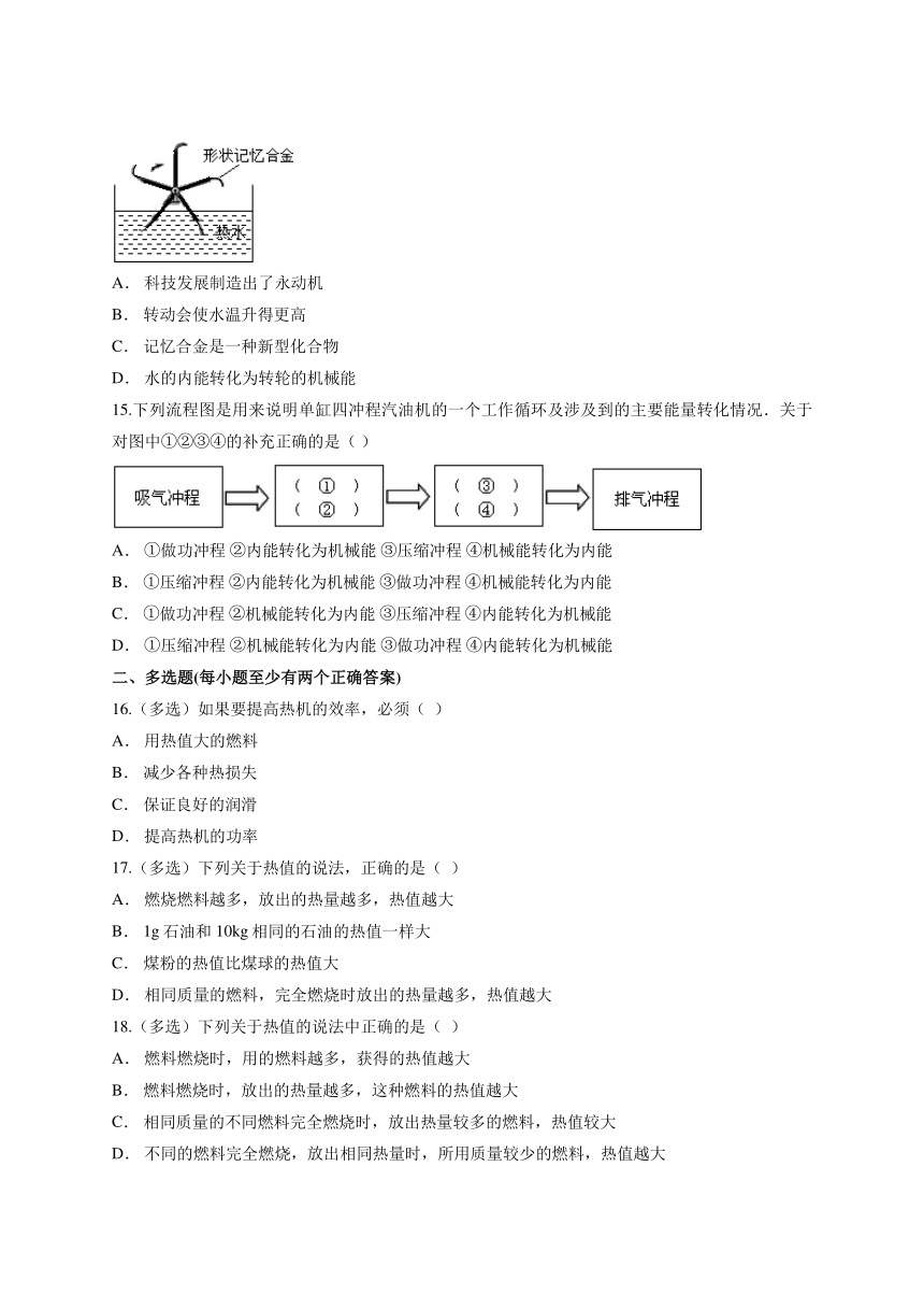 人教版初中物理九年级第十四章《内能的利用》单元测试题(解析版)