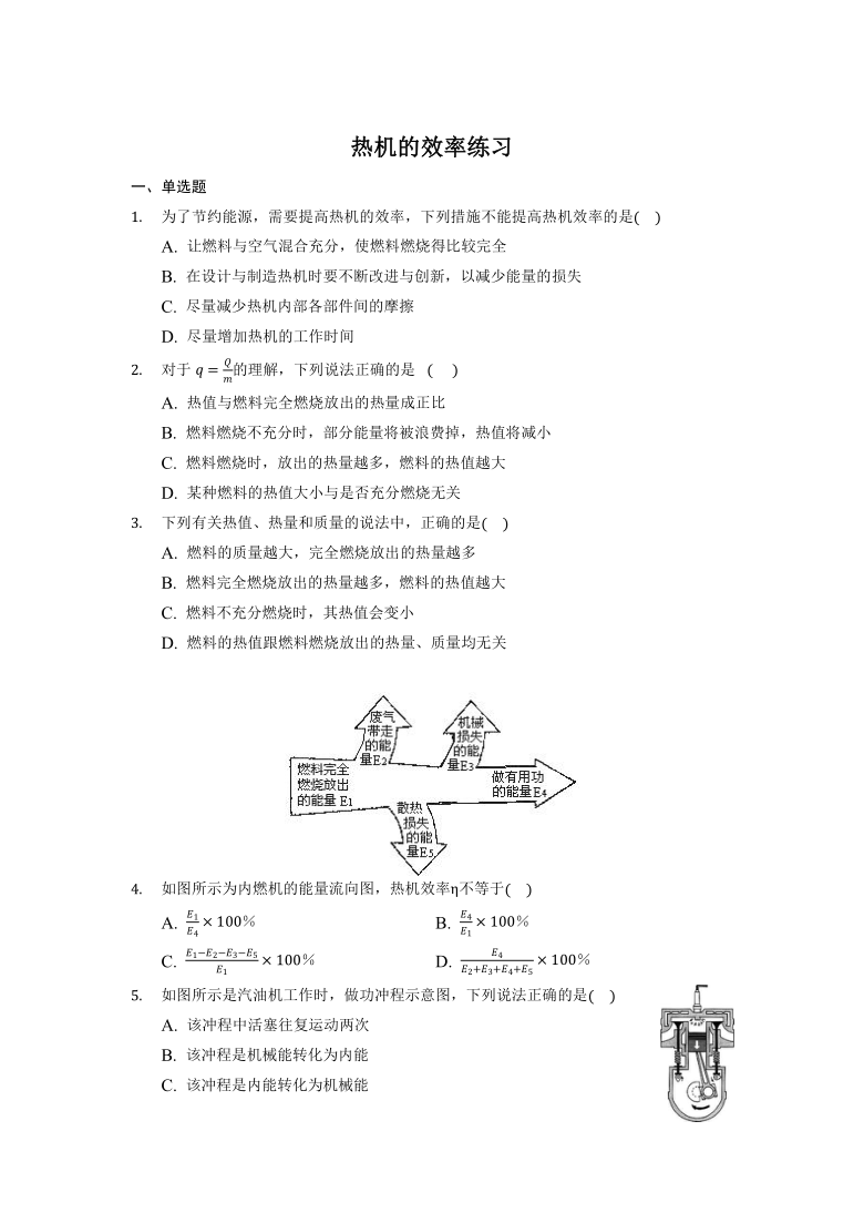 14.2 热机的效率 练习   2021-2022学年人教版  物理九年级  全一册（word解析版）