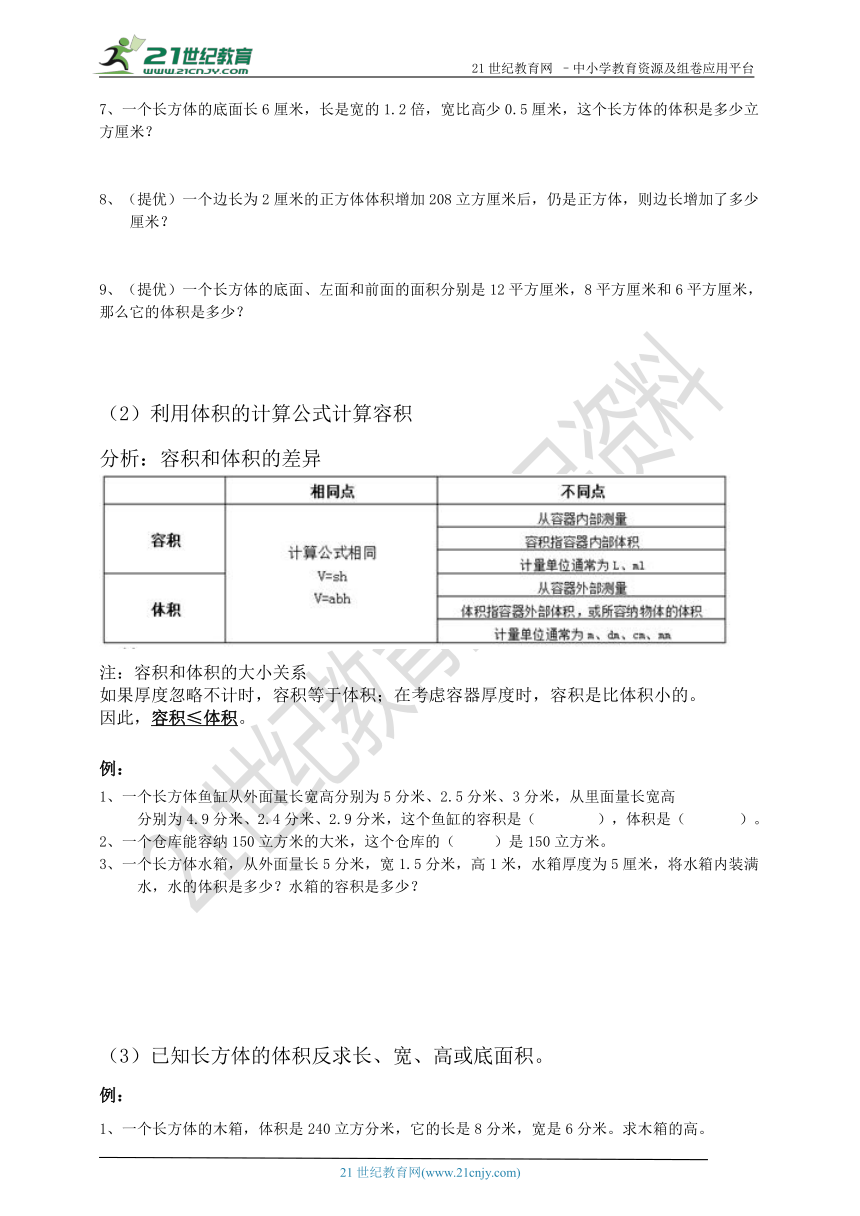 苏教版数学 六年级上册 长方体正方体体积（知识梳理+题型归纳）