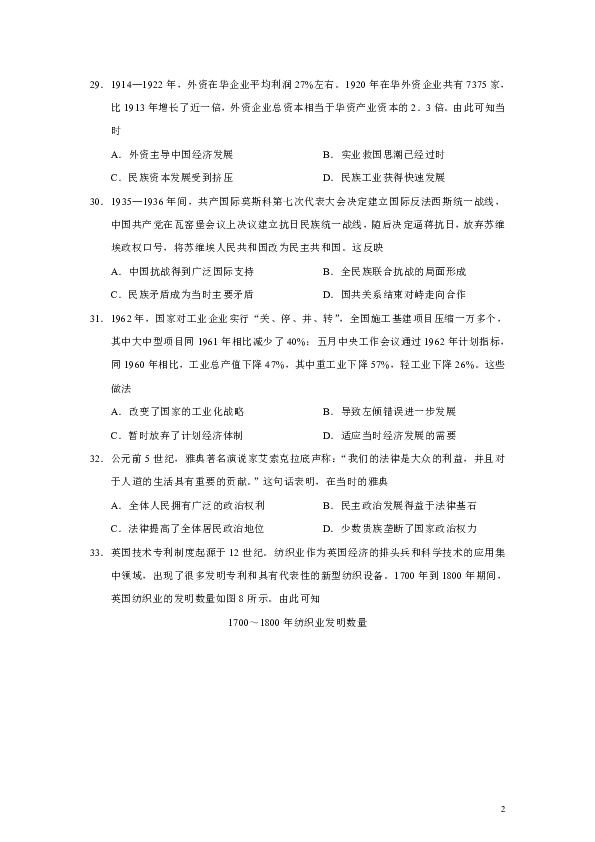 广东省深圳市普通高中2020届高三年级3月线上统一测试文综历史试题 Word版