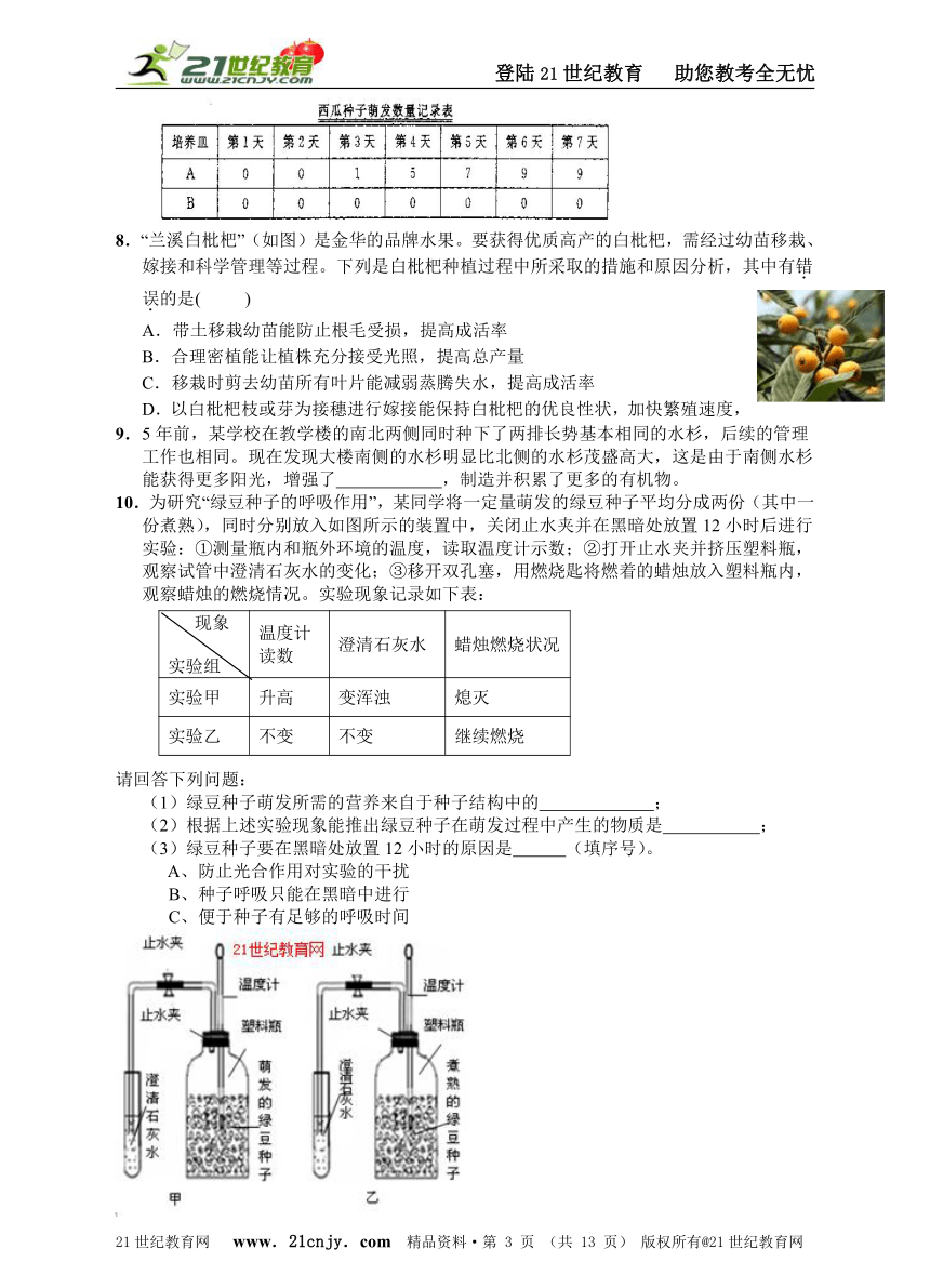 2014年中考必备【专题四 生命的延续和进化】