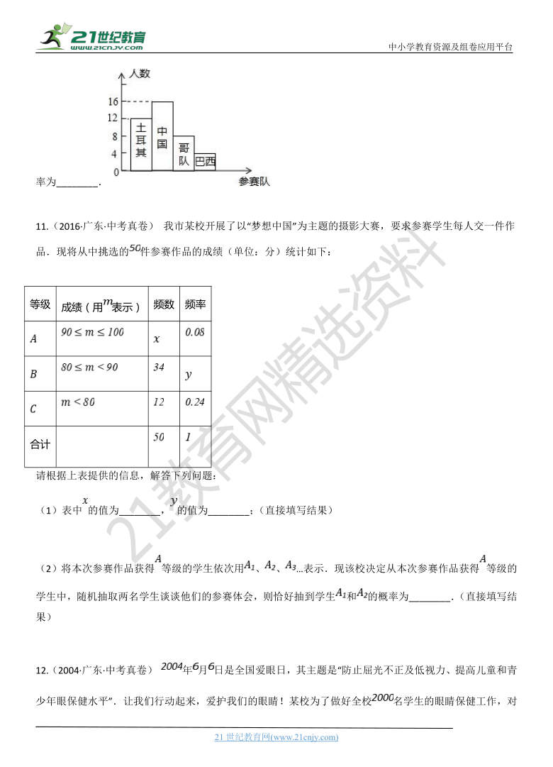 专题24：数据的收集、分析与处理 广东省历年中考数学真题分项汇编（含解析）