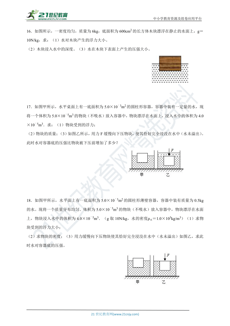 人教版初中物理 八年级下册 第十章：浮力专题训练二（全解全析）