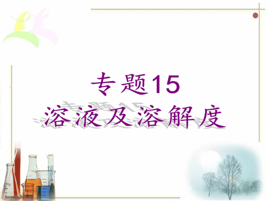 广东省中山市马新中学人教版2016年初中化学中考专题复习课件  专题15  溶液及溶解度（共17张PPT）