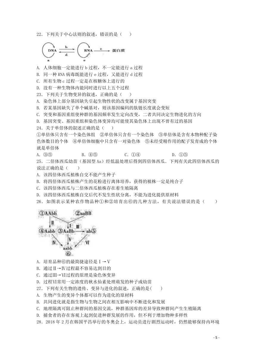 湖南省茶陵县三中2017-2018学年高二生物下学期期末考试试题