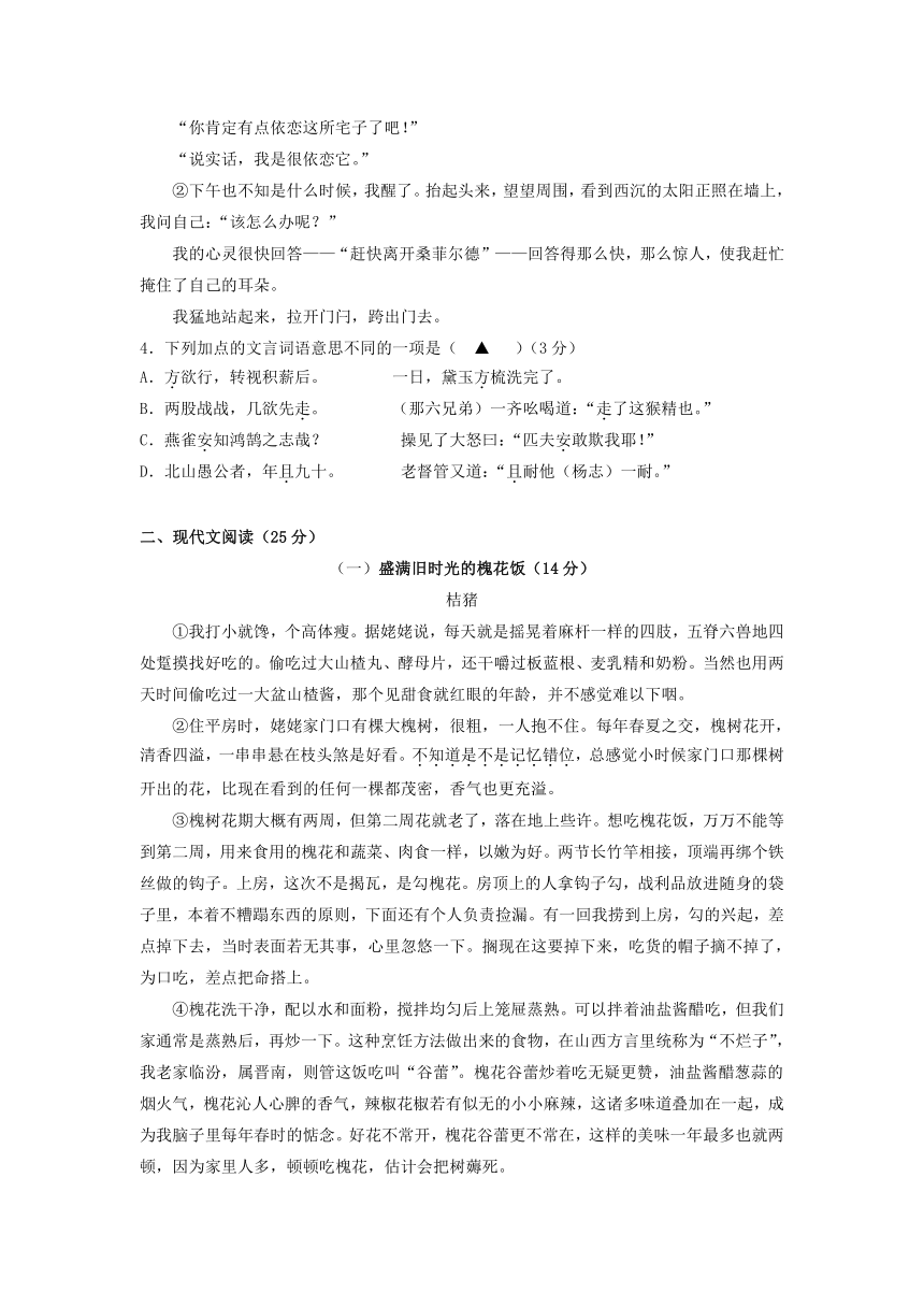 浙江省嘉兴市十校2017届九年级下学期4月联合模拟语文试卷