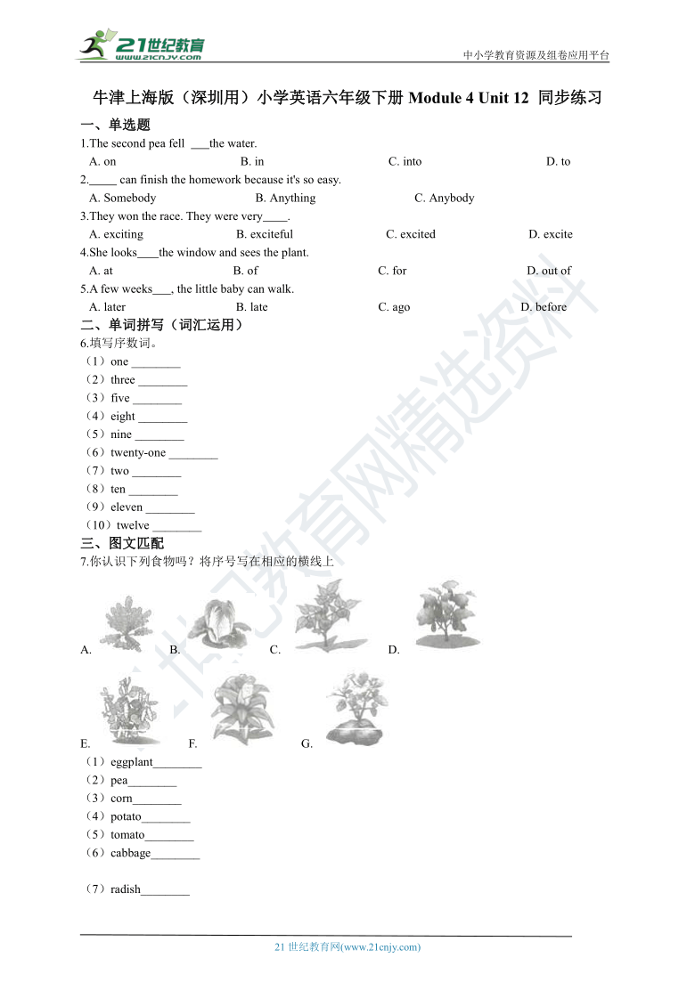 牛津上海版（深圳用）小学英语六年级下册Module 4 Unit 12 同步练习（含答案）