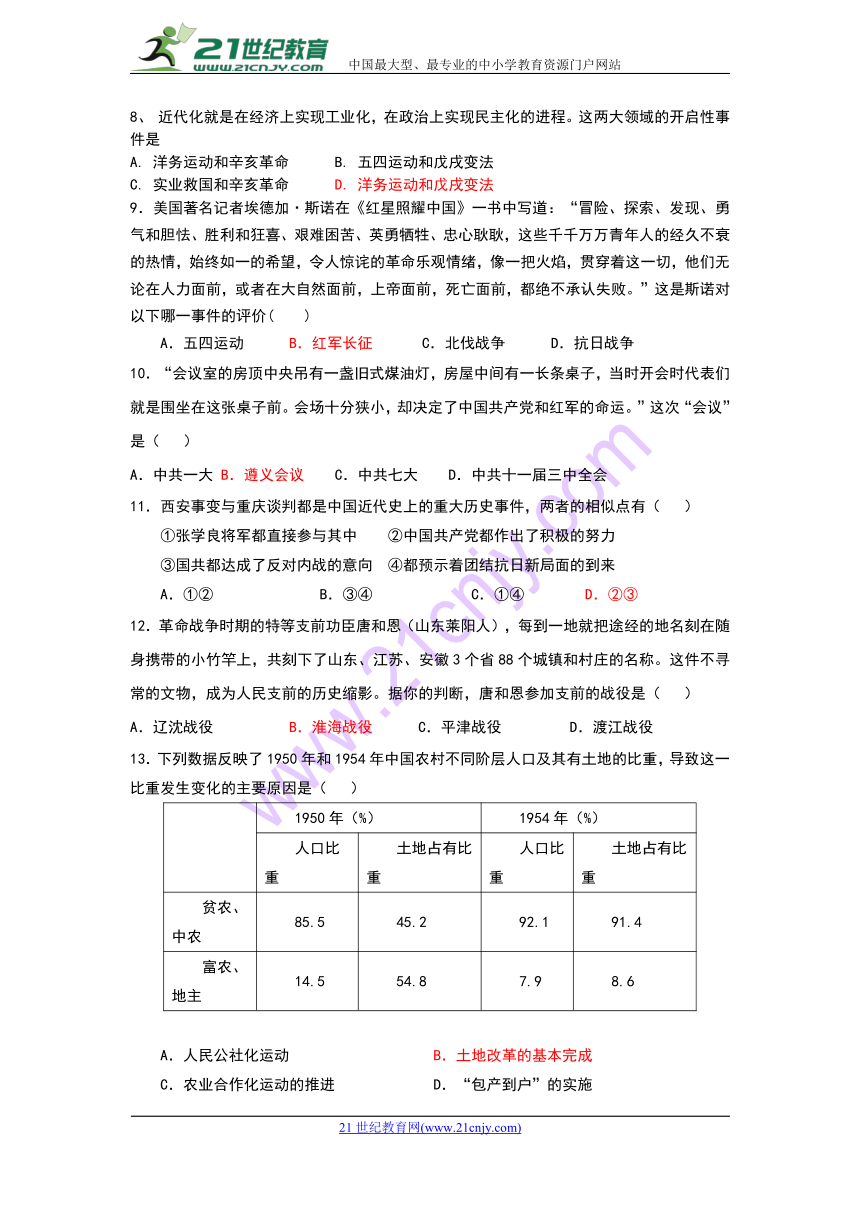 山东省惠民县第一实验学校2018届中考历史模拟题（4）