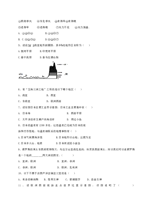 宁夏石嘴山市大武口区2019-2020学年七年级下学期期末考试地理试题（Word版附答案）