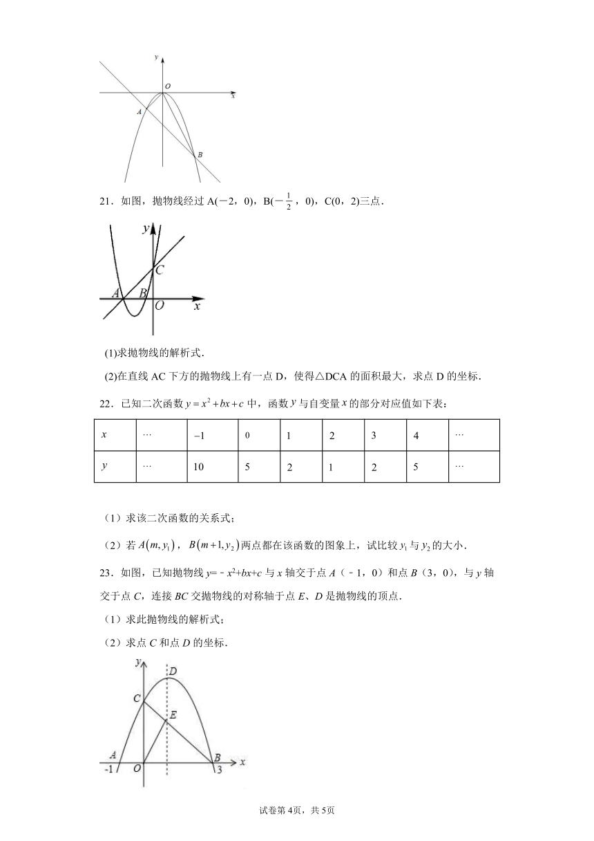 20212022学年人教版九年级数学上册221二次函数的图像和性质同步习题