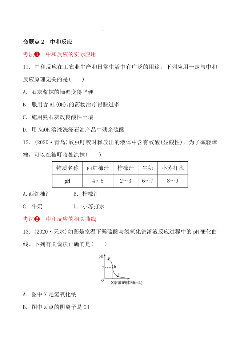 2021年春鲁教版化学中考第一轮知识点强化练习   溶液的酸碱性　酸碱中和反应