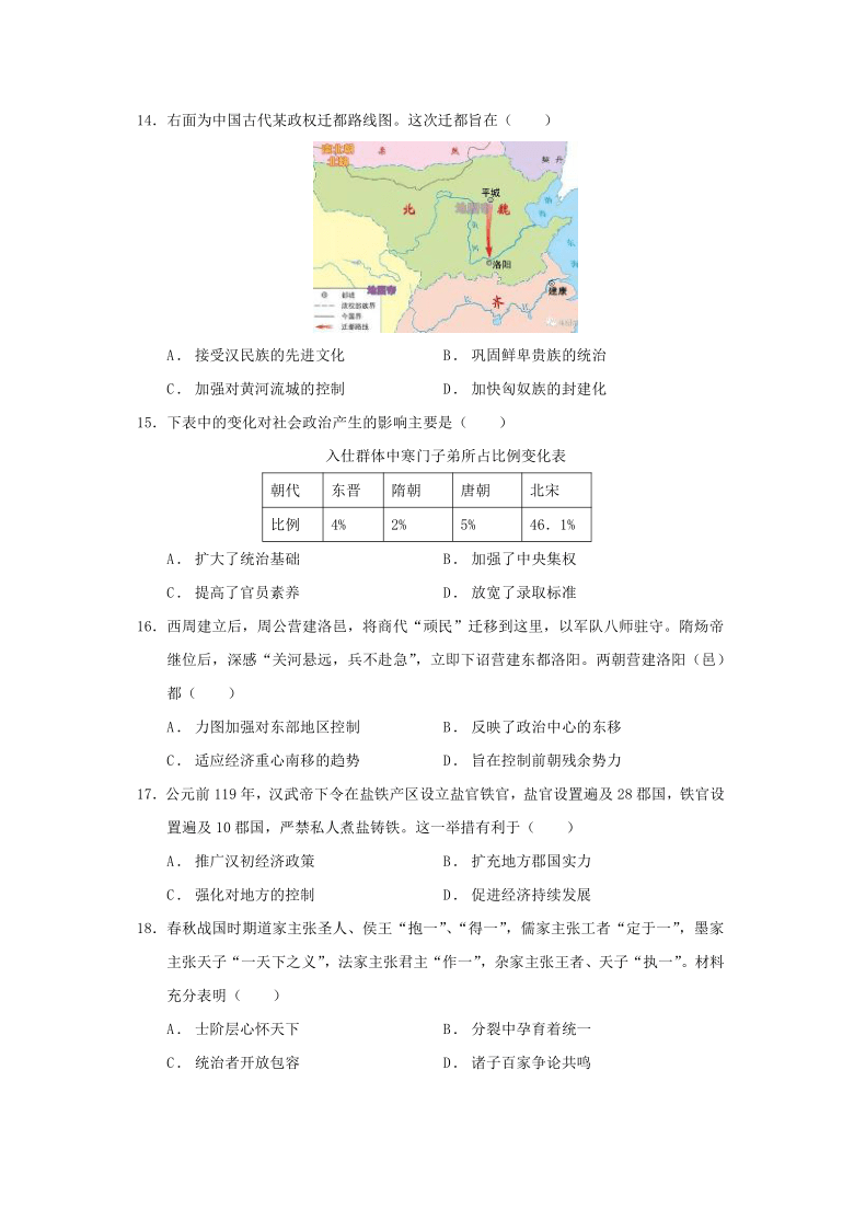 山东省济南市济北中学2020-2021学年第一学期高一11月质量检测历史试题word版含答案解析