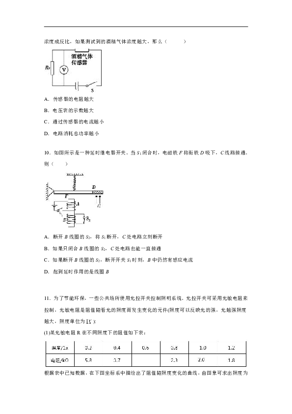 信阳一高2020年高考物理一轮复习限时过关练：选修3-2 6.1传感器及其工作原理（解析版)