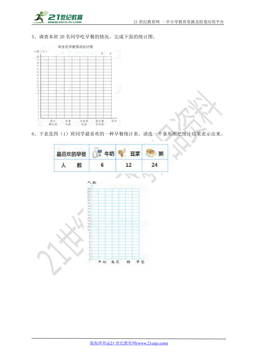 第七单元第一课时1格表示1个单位的条形统计图（习题）