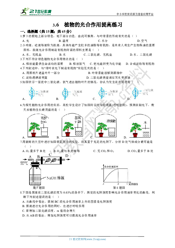 第6节 光合作用 提高练习