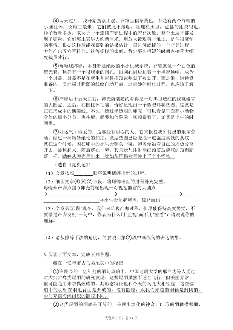 2021年中考语文总复习考点专练：说明文阅读——说明顺序（四）（Word版含答案）