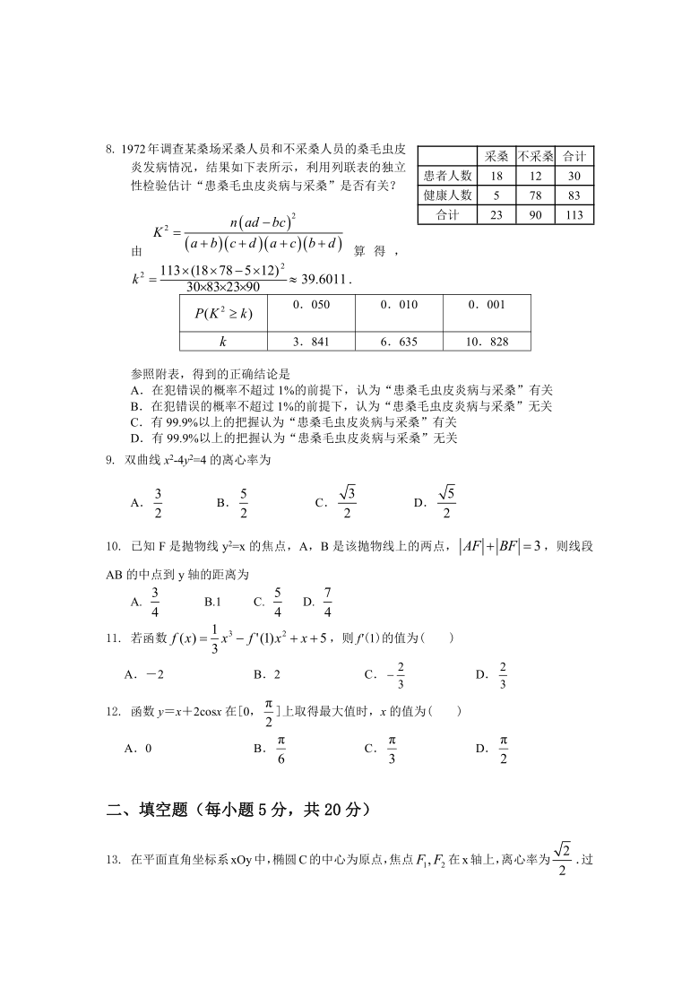 云南省保山市第九中学2020-2021学年高二质量检测数学（文）试卷(word含答案）