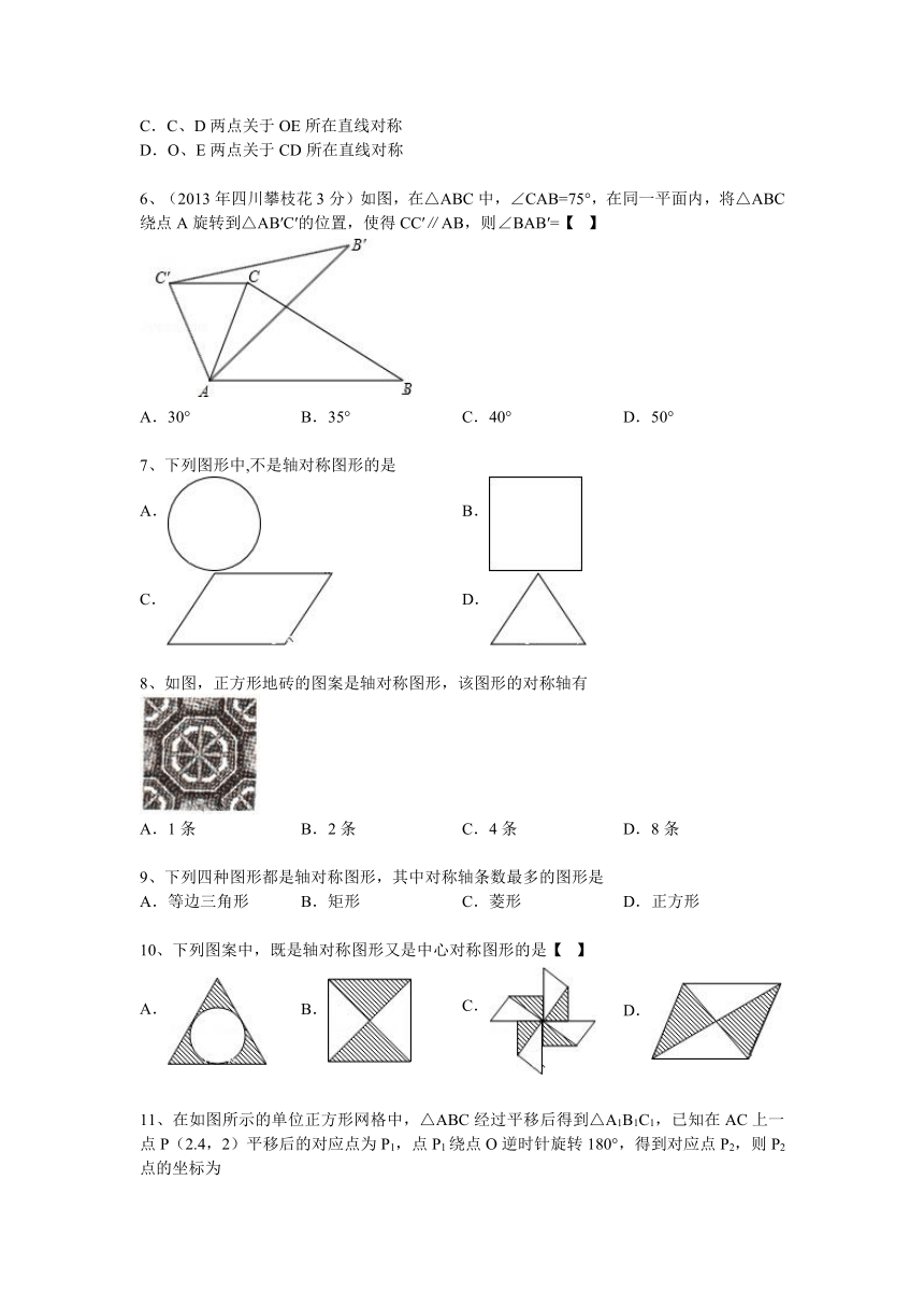 2013-2014学年度数学中考二轮复习专题卷-图形的对称、平移与旋转