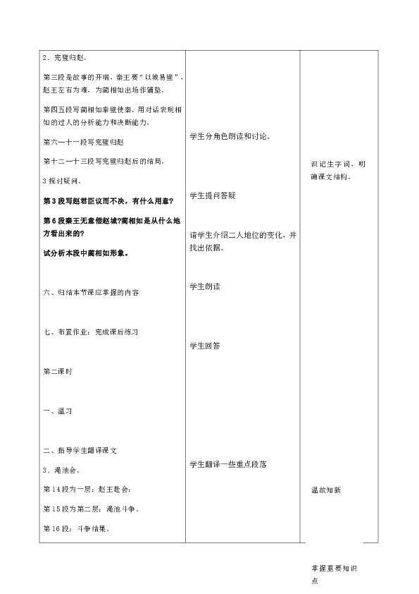 人教版语文必修四 《廉颇蔺相如列传》 教案