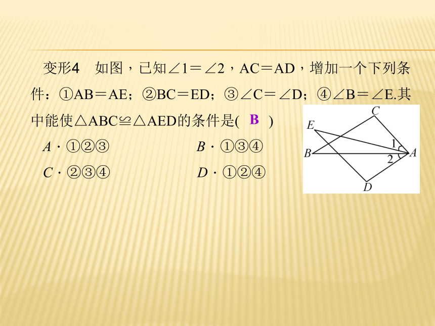 【四清导航】2014年秋八年级数学上册（浙教版）同步习题精讲课件：专题一 全等三角形的开放与探究（共9张PPT）